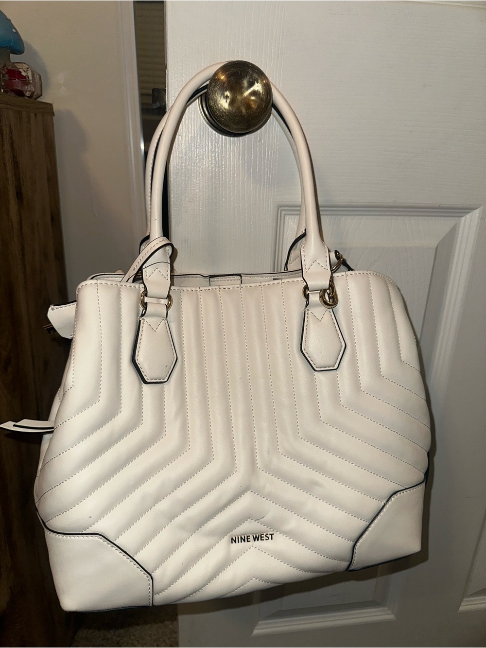 Nine West White Quilted Satchel Handbag
